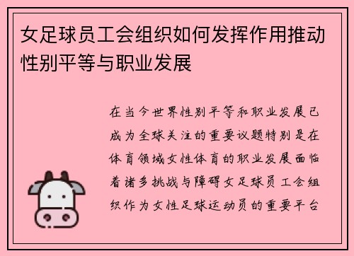 女足球员工会组织如何发挥作用推动性别平等与职业发展
